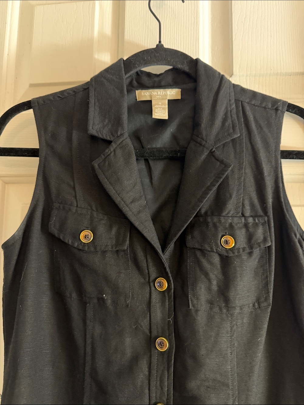 Banana republic black linen Sleeveless Button-Front shirt Dress with pockets 0 - Picture 2 of 5